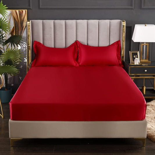 Luxury Egyptian Cotton Satin Fitted Sheet Set -Red