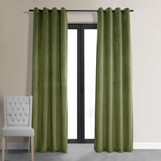 Basque Green  Premium Quality Velvet Curtain -1 Panel